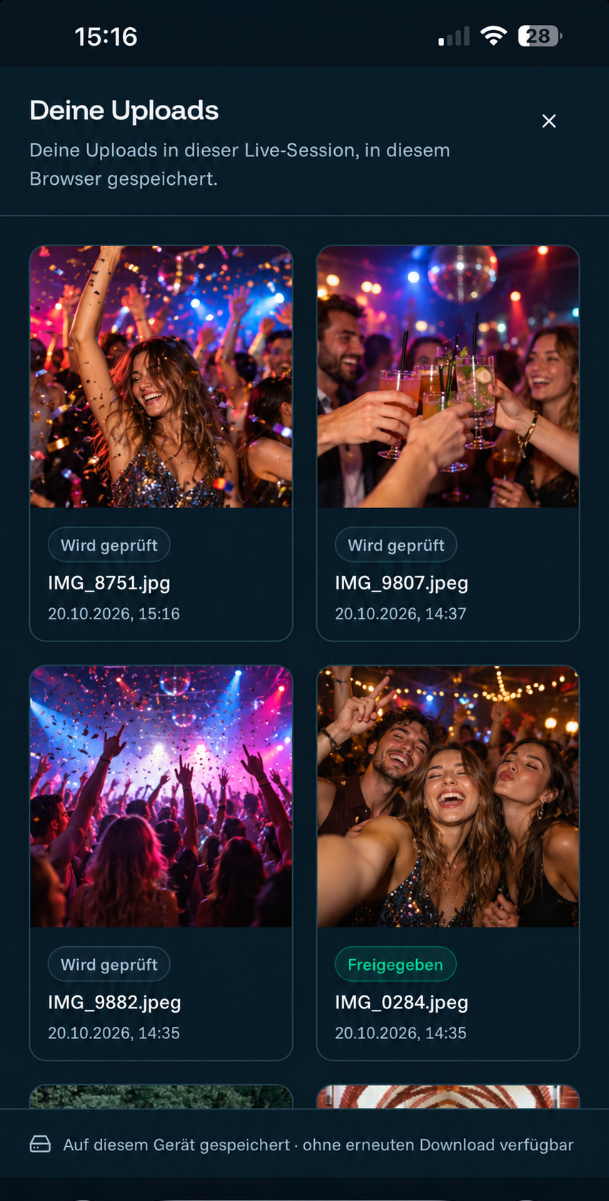 Own uploads with status